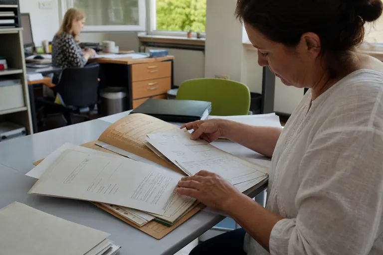 Geordnete Lehrauftragsakte mit Vertrag, Honorarrechnung und Zahlungsbeleg